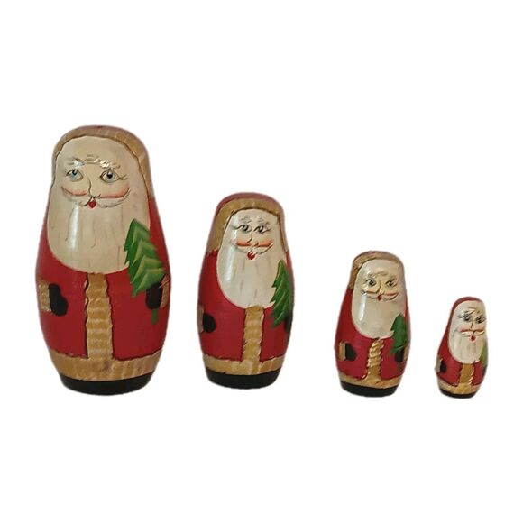 Santa Claus Nesting Dolls Wooden Christmas Set of Four (4) Complete Original Box - Picture 1 of 13